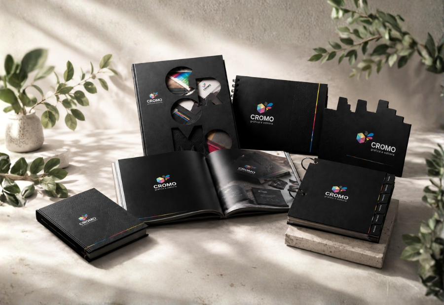 Catálogos personalizados produzidos pela Cromo Gráfica e Editora